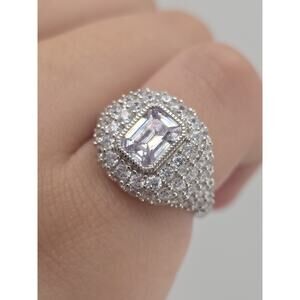 New 925 Sterling Silver CZ Emerald Cut Ring Size 7